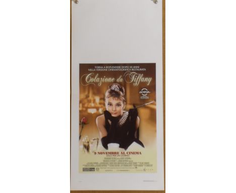 Breakfast at Tiffany's (R-2011) Italian Locandina film poster, starring Audrey Hepburn and George Peppard, folded, 13 x 27 in