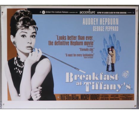 Breakfast at Tiffany's (R-2001) British Quad film poster, starring Audrey Hepburn and George Peppard, rolled, 30 x 40 inches.