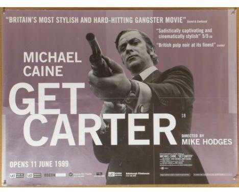 Get Carter (1971) British Quad film poster, 1999 re-release, rolled, 30 x 40 inches and five US lobby cards from 1971 (2,3,4,