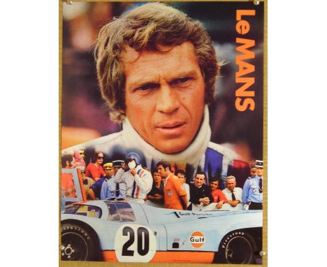 Le Mans (1971) Promotional poster from Gulf garages in the USA, rolled, 17 x 22 inches.Condition Report:  Light handling mark