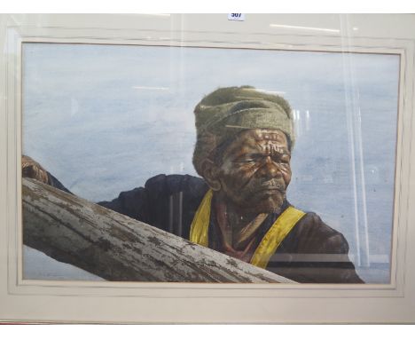 Kenneth G. Chapman, portrait of a labourer, watercolour, signed lower left, sight size approximately 46cm x 73.5cm, frame siz