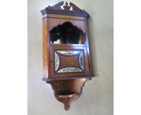 An Edwardian inlaid rosewood mirror back corner cabinet - maker C Williams of London - clean restored condition - 104cm H 