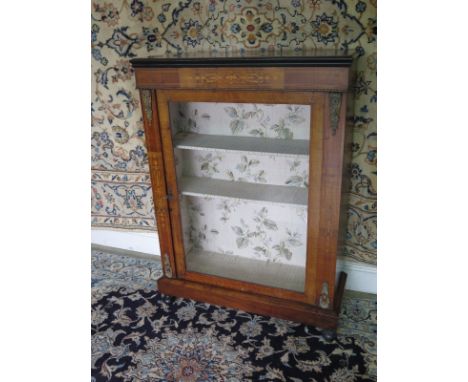 A Victorian Walnut inlaid pier cabinet with a single glazed door and ormulu mounts - 104cm x 74cm x 30cm - clean exterior 