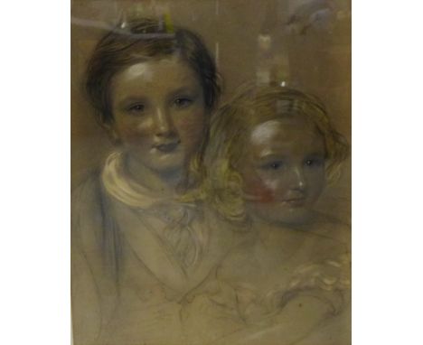 Family portrait group of a Brother and Sister Pastel,  apparently unsigned, in a glazed frame, 42 x 50cm 