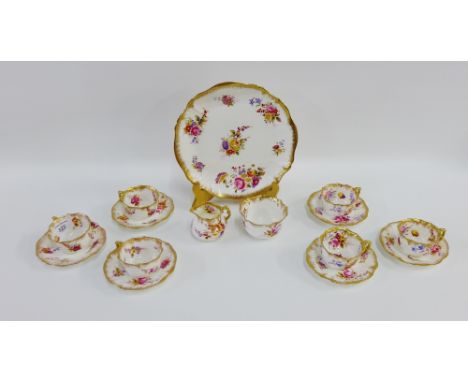 Hammersley 'Rose' patterned teaset comprising six cups, six saucers, cream jug, sugar bowl and a cake plate with registration