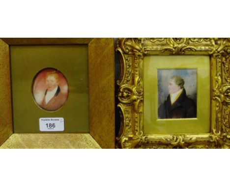 Two framed portrait miniatures of Gent's, in giltwood frames, (2) 