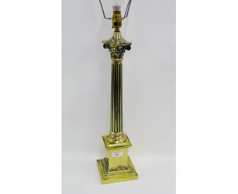 Brass Corinthian column table lamp base, 55cm excluding fitting