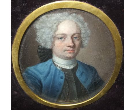 18TH CENTURY ENGLISH SCHOOL "Gentleman in grey wig, blue jacket, and armour breast plate", possibly Sir William Dick Baronet 