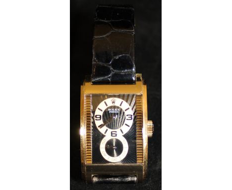 An 18ct rose gold cased Rolex Prince gentleman's wristwatch with black dial, serial number 5442/5, model number D787506, stam