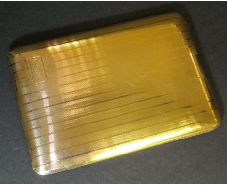 A 14 carat gold cigarette case with engine turned decoration, initialled "FCP", approx 120 g