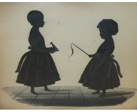 IN THE MANNER OF AUGUSTIN AMANT CONSTANT FIDELE EDOUART (1789-1861) "Two young girls, one holding book with bird perched upon