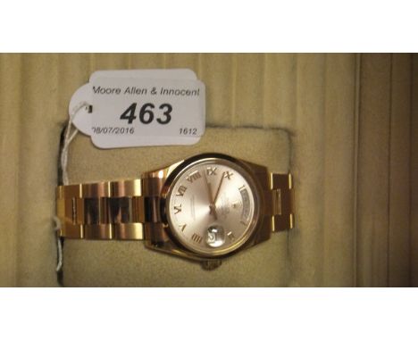 An 18ct carat rose gold cased Rolex Oyster Perpetual Day Date Superlative Chronometer and bracelet gentleman's wristwatch, se