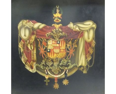 IN THE MANNER OF C H LITTLEBOY (19TH CENTURY) "Heraldic crest for the Harvey / Herring Family with motto Alteri Si Tibi", oil