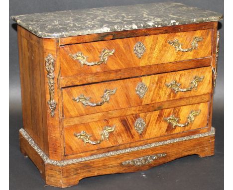 A 19th Century French rosewood veneered miniature commode in the Louis XV taste, the grey veined black marble top over three 