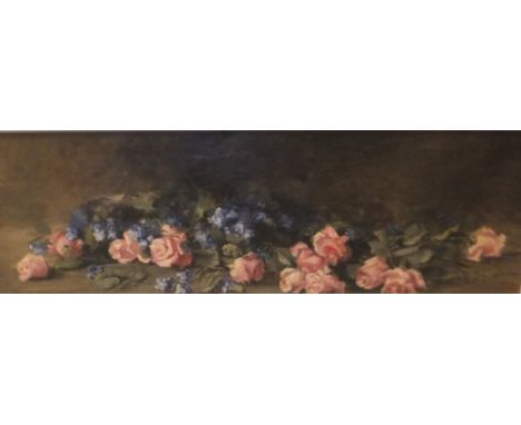 ALICE VAN HEDDEGHEM (Exhib 1906-27) "Scattered roses and hyacinths upon a stone ledge", oil on canvas, signed lower right, 38