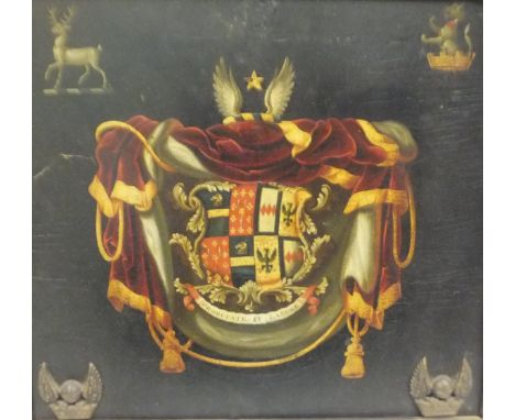 19TH CENTURY ENGLISH SCHOOL A family Heraldic crest featuring a winged crown above the crest with motto "Probitate. et Labore