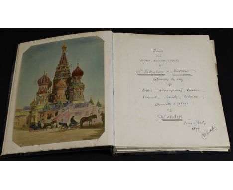 A scrapbook containing a hand-written account of a "Tour via Calais, Brussels and Berlin to St Petersburg and Moscow, returni