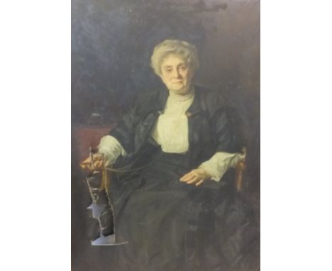FRANK EVES (EARLY 20TH CENTURY) "Sarah Walker Comber (Mrs Lewis Balfour) wearing pearl necklace, black jacket and white blous