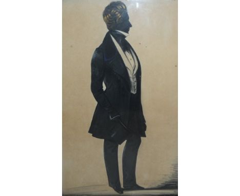 ATTRIBUTED TO FREDERICK FRITH (1819-1871) "Full length study of a gentleman with top hat in hand", cut out silhouette portrai
