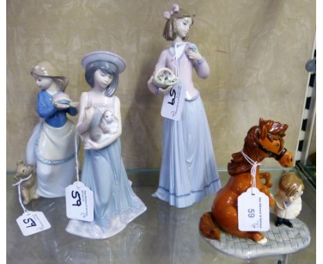 Royal Doulton Thelwell figure, "Detecting Ailments" together with 2 Lladro figures and Nao figure (4)