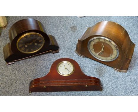 A mahogany cased Napolean hat style mantle clock together with another two cased mantle clocks (3)