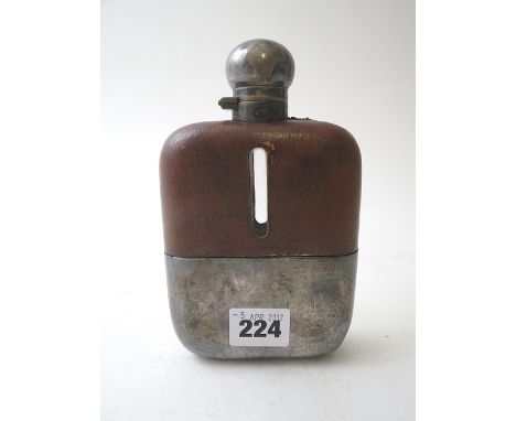 John Dixon for Dunhill a silver plated, leather and glass hip flask