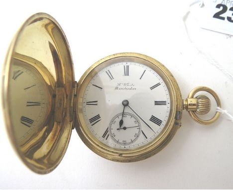 H White Manchester, Edwardian 18ct gold cased hunter pocket watch, Sheffield 1910, the backplate signed H White 104 Market St