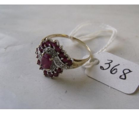 9ct ruby & diamond swirl ring     