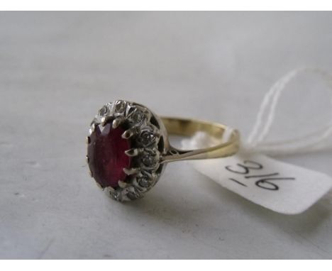 18ct gold ruby & diamond cluster ring approx size 'P'  