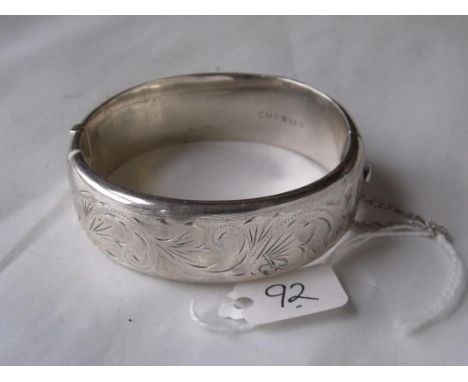 Antique wide engraved silver bangle 25.5g    