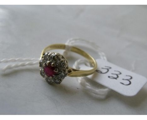 18ct gold ruby and diamond cluster ring     