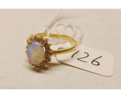 18ct gold opal and diamond cluster ring approx size 'N'  