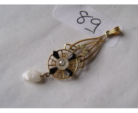 High carat gold enamel and rock crystal pendant   
