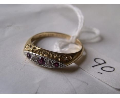 18ct gold platinum ruby and diamond five stone ring approx size 'O'        