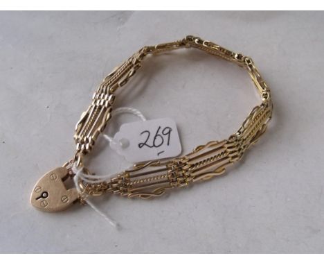 FANCY 15CT GOLD GATE BRACELET with heart  clasp 20.7g        