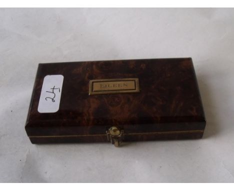 Burr walnut effect ladies rectangular compact with 'Eileen' to lid 10cm long      