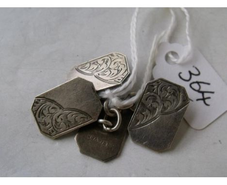 Pair engine turned silver gents cuff links 8.8g   