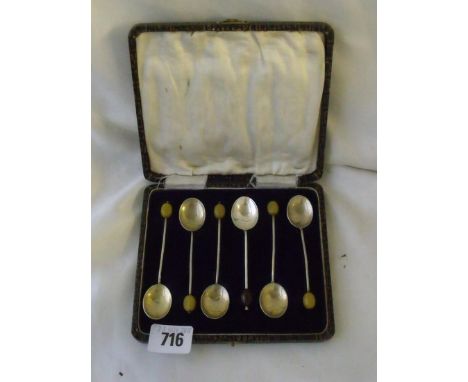 Set of six bean top spoons with yellow enamel backs Birm 1935 boxed        