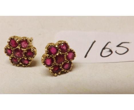 Small pair of gold and ruby cluster earrings    