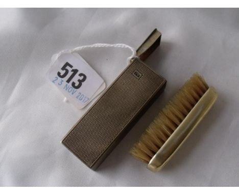 Good quality silver gilt miniature brush contained in a hinge box engine turned makers mark only   