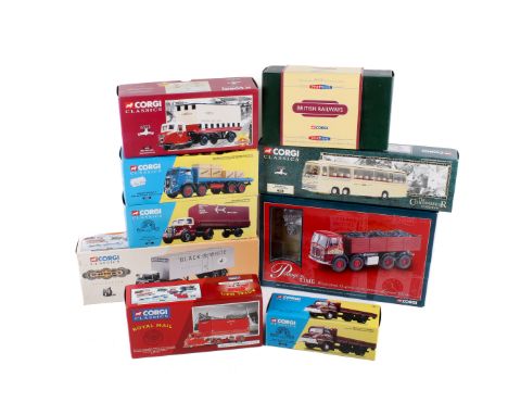 Nine boxed Corgi Classics industrial and commercial diecast vehicles. Comprising a Bedford Val, 35305, ERF KV Artic Box Trail