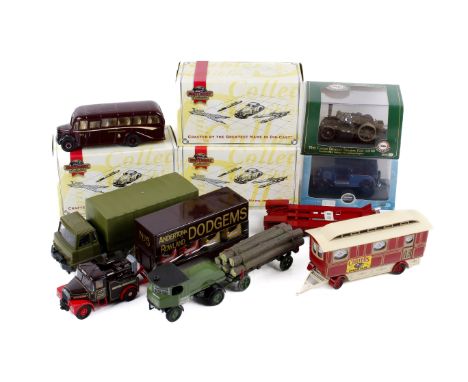 An assortment of diecast. Including a Matchbox YAS 07-M steam roller, Corgi caravan, Corgi timber trailer, Great Dorset Steam