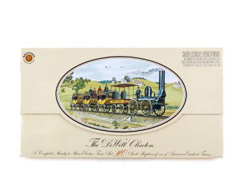 A boxed Bachmann The Dewitt Clinton H0 gauge train set. Electric, comprising a locomotive with tender and three coaches, a pl