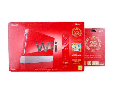 A Nintendo 25th Anniversary Super Mario Bros Wii Pack and All-Stars set. The pack comprising a Wii console, a console stand, 