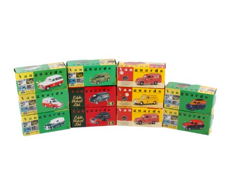 Eleven boxed Vanguards diecast commercial vans. 1:43 scale, comprising Ford Popular Van, VA06200, Evening Standard Ford 300E 