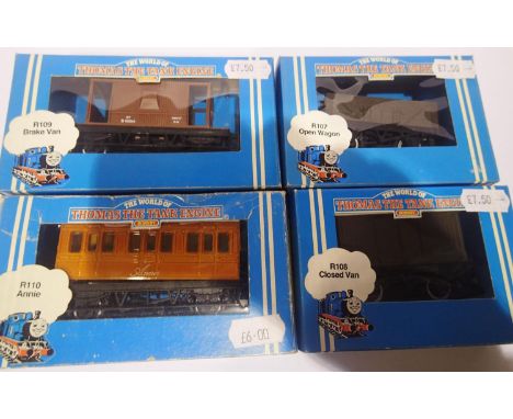 Four Hornby; Thomas the Tank, Anne Coach, Brake van, Box van and Open. P&amp;P Group 1 (£14+VAT for the first lot and £1+VAT 