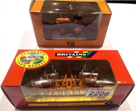 Universal Hobbies Kubota T15 1960 tractor and Britain's fold up cultivator. P&amp;P Group 1 (£14+VAT for the first lot and £1