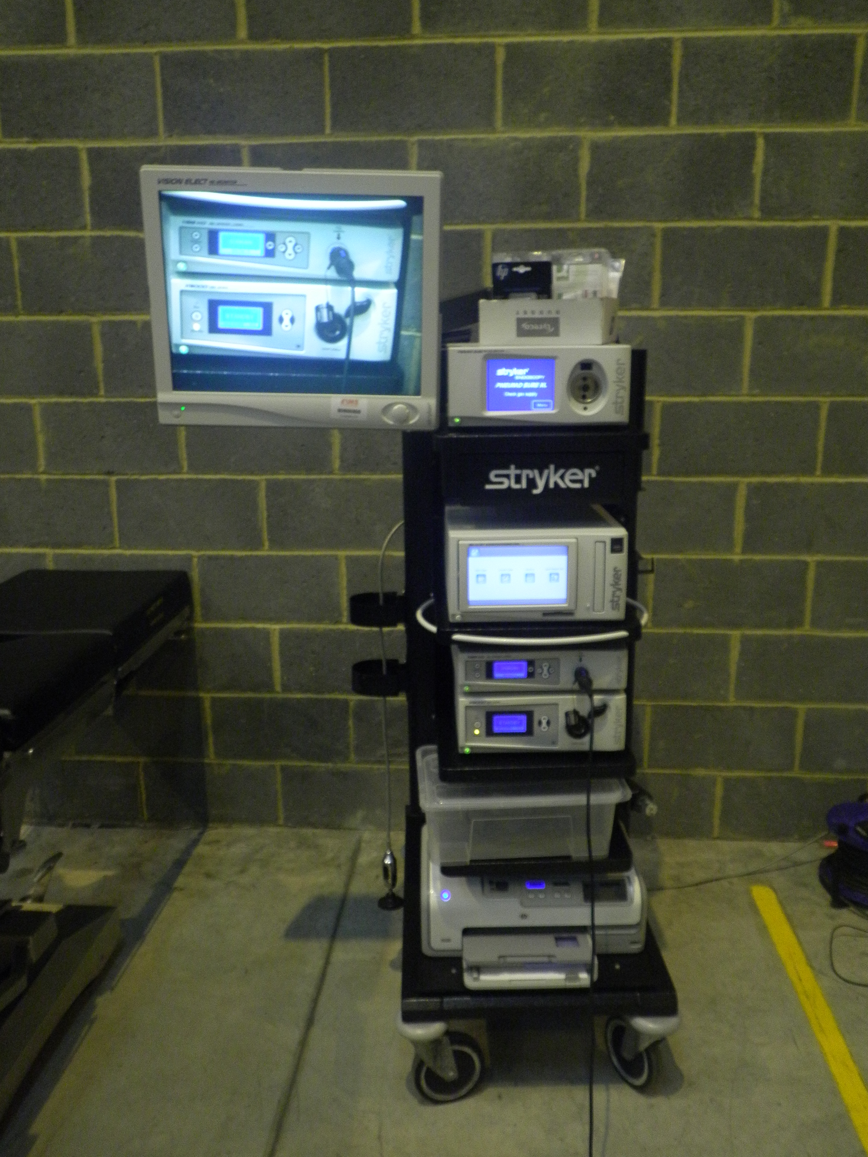 Stryker Endoscopy Stack Trolley with One Flat Screen Vision Elect HD