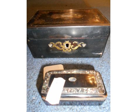 A lacquered and mother of pearl inlaid snuff box and similar trinket box