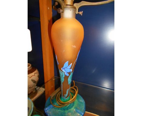 A French Art Nouveau glass lamp having butterfly decoration signed La-Rochere